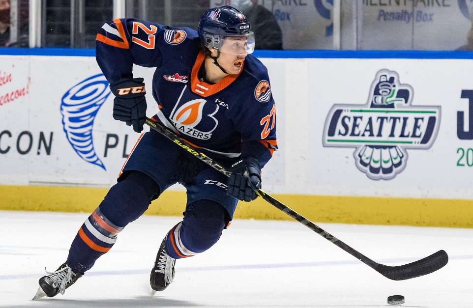 Mats Lindgren wearing number 27 for the Kamloops Blazers during the 2021-22 season