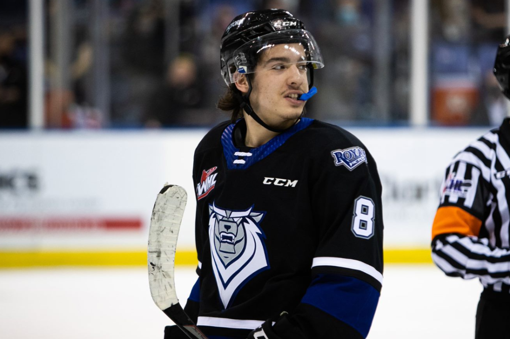 Kalem Parker of the Victoria Royals looks over his shoulder