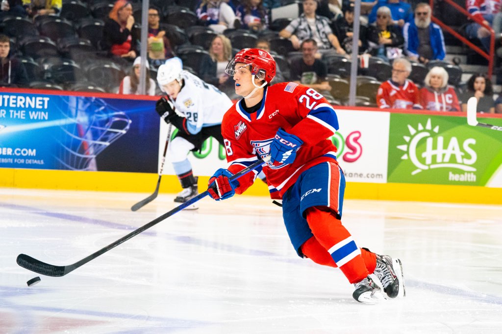 Spokane Chiefs forward Chase Bertholet skates with the puck
