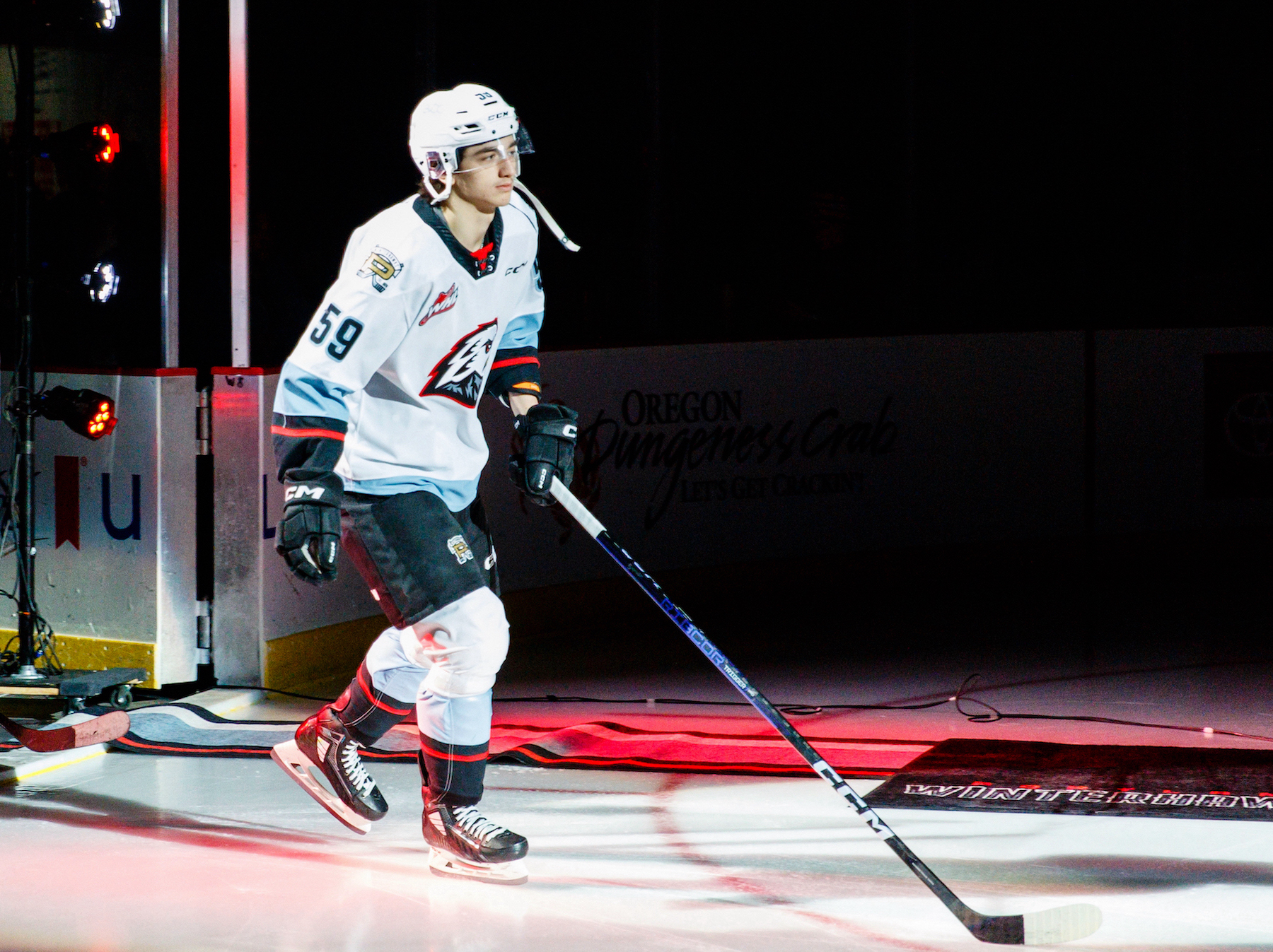 Carter Sotheran skates out ahead of a Portland Winterhawks home game